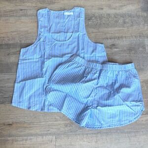 Women's Blue Stripe Cotton Pajama Tank & Short Set
